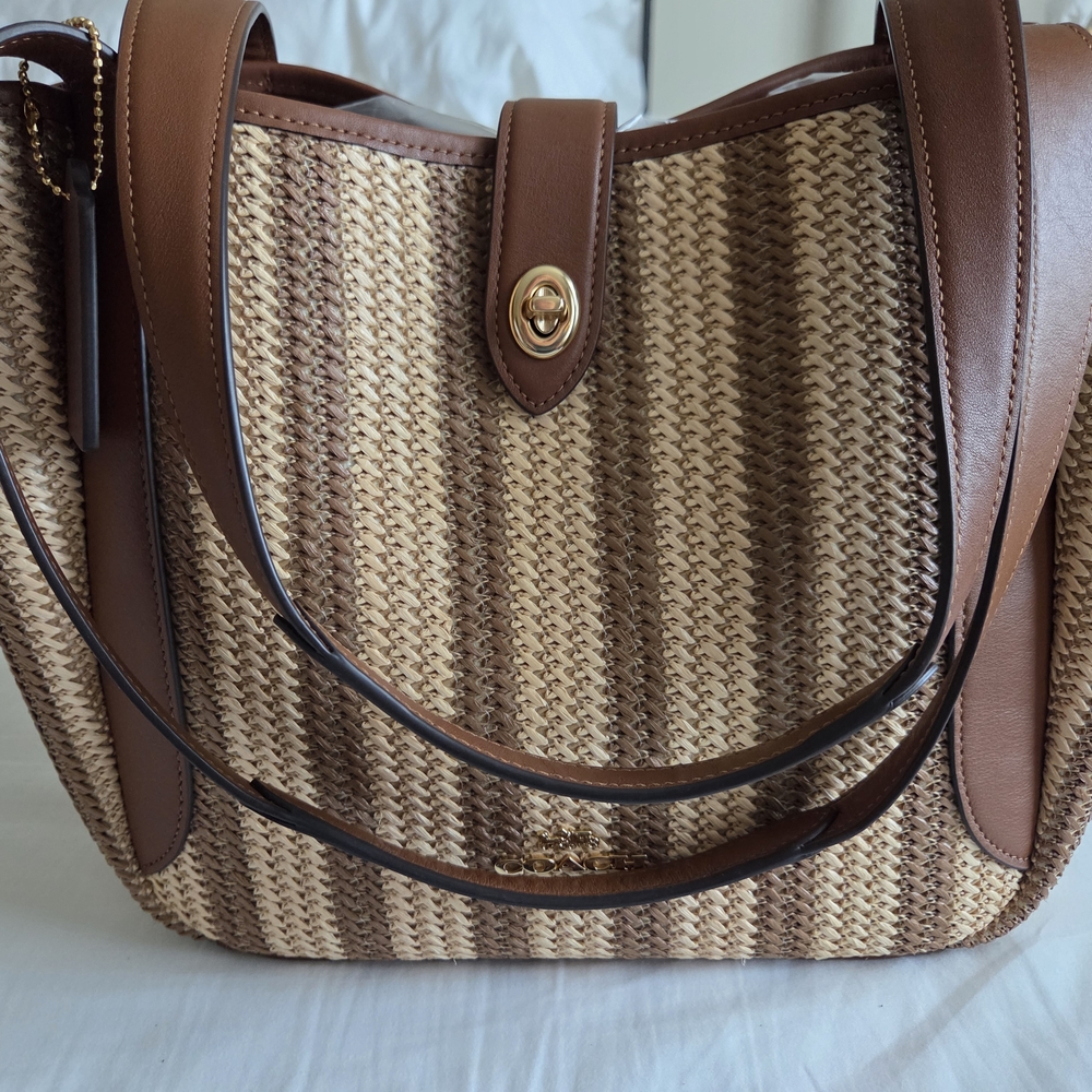 Coach Brown and Tan Striped Shoulder Bag